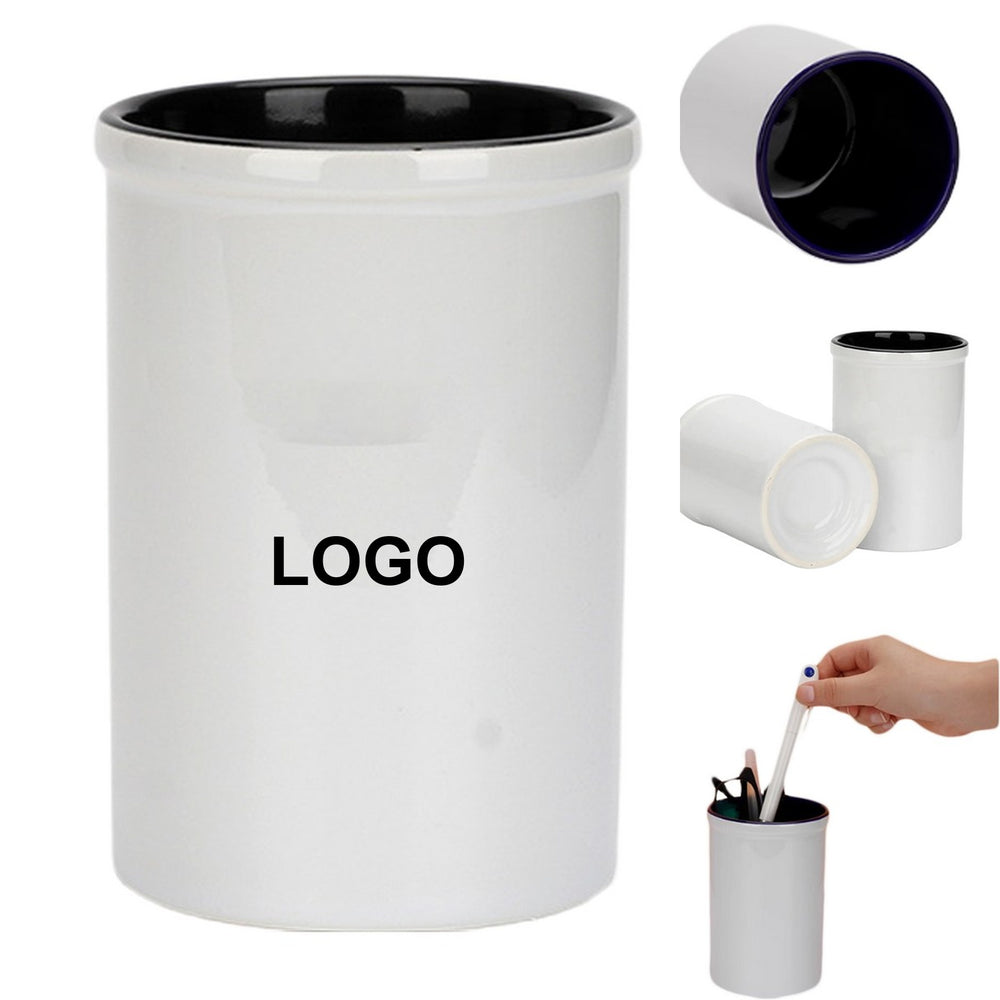 Ceramic Cylindrical Desk Pencil Holder
